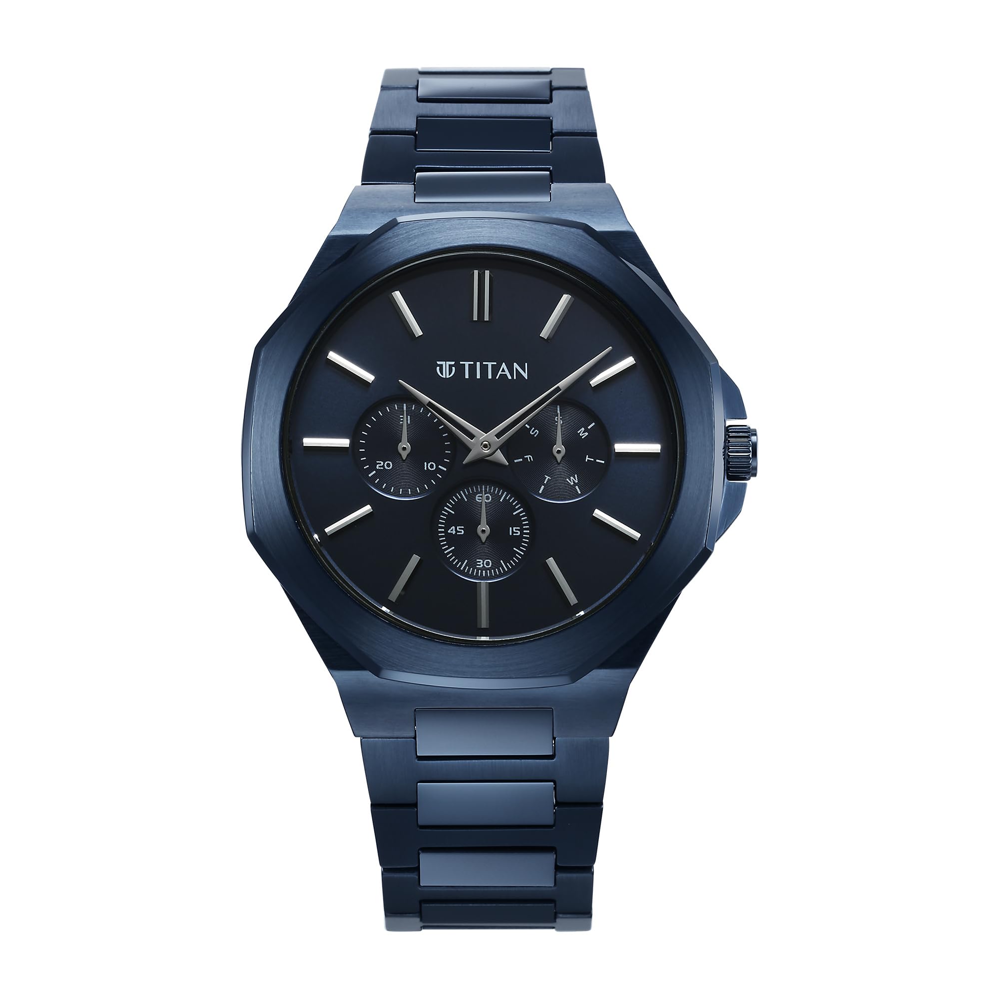 Titan Classic Slim Multifunction Quartz Multifunction Blue Dial Stainless Steel Strap Watch for Men-90198QM01/NT90198QM01-image-41