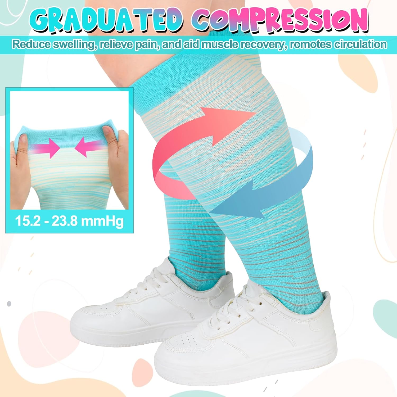 Jspupifip 6 Pairs Plus Size Compression Socks for Women Wide Calf Extra Large Knee High Support for Travel Yoga Running Circulation - Image 4