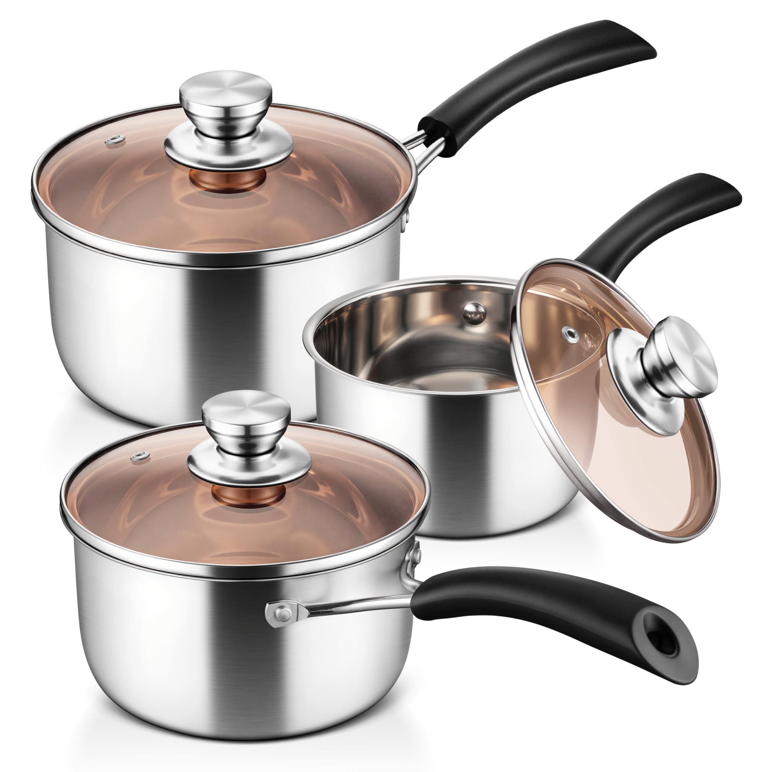 LIANYU 1QT & 2QT & 3QT Saucepan Set with Lids