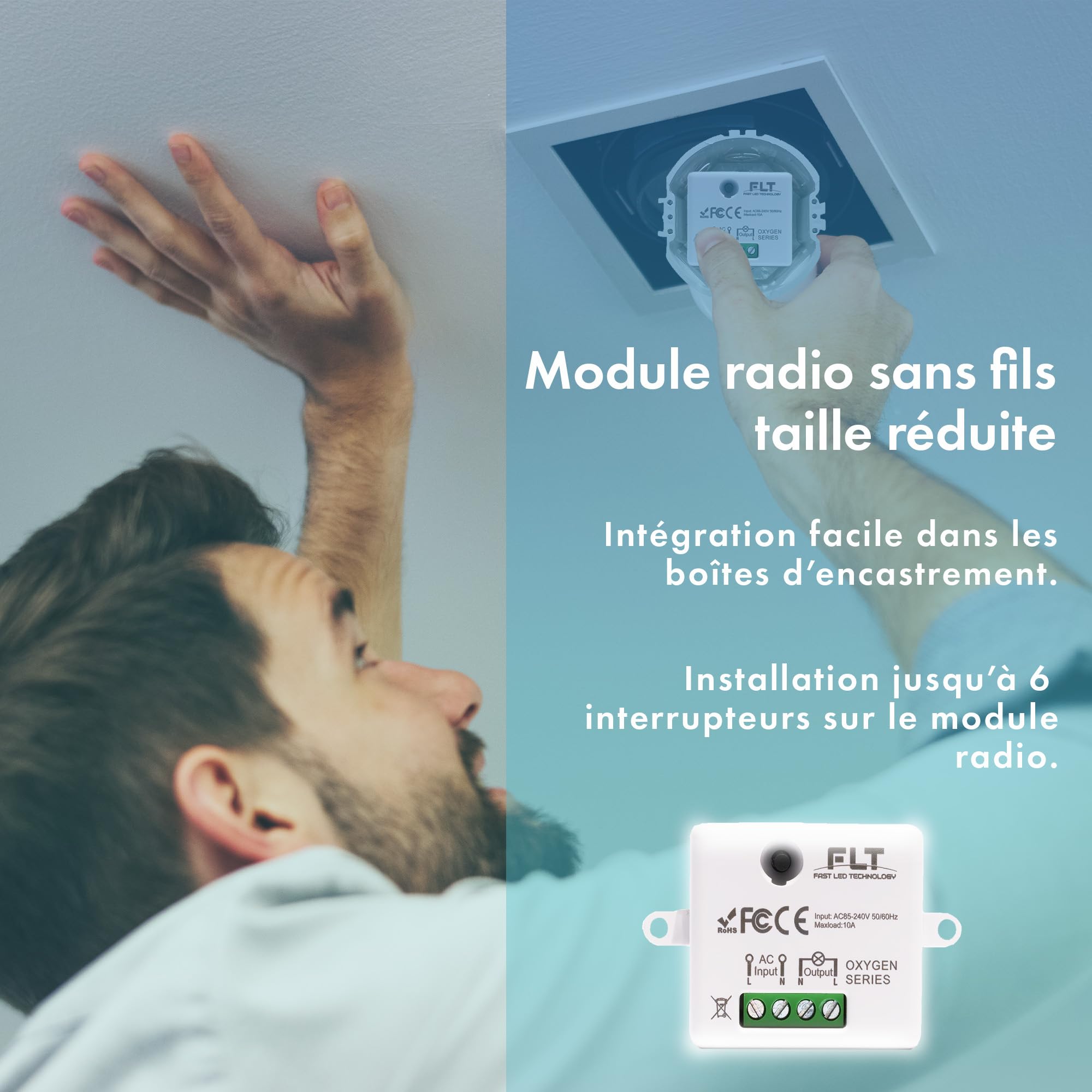 Interruptor inalámbrico y sin batería Autoalimentado Ecológico Calidad Profesional - Interruptor RF de 5 mandos + 1 relé radio empotrable - Largo Alcance - Interior y Exterior IP64 - Negro