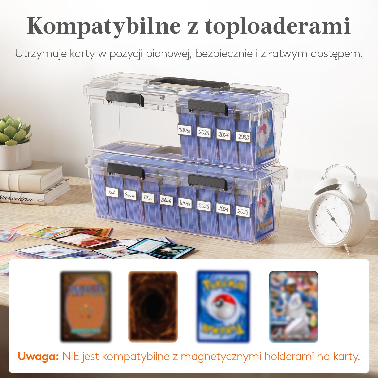 Lifewit Zestaw 2 pudełek do przechowywania kart kolekcjonerskich z tworzywa sztucznego, do 1800 kart, z 16 przegródkami na karty i 40 etykietami, na karty MTG, TCG, Yugioh i Sport