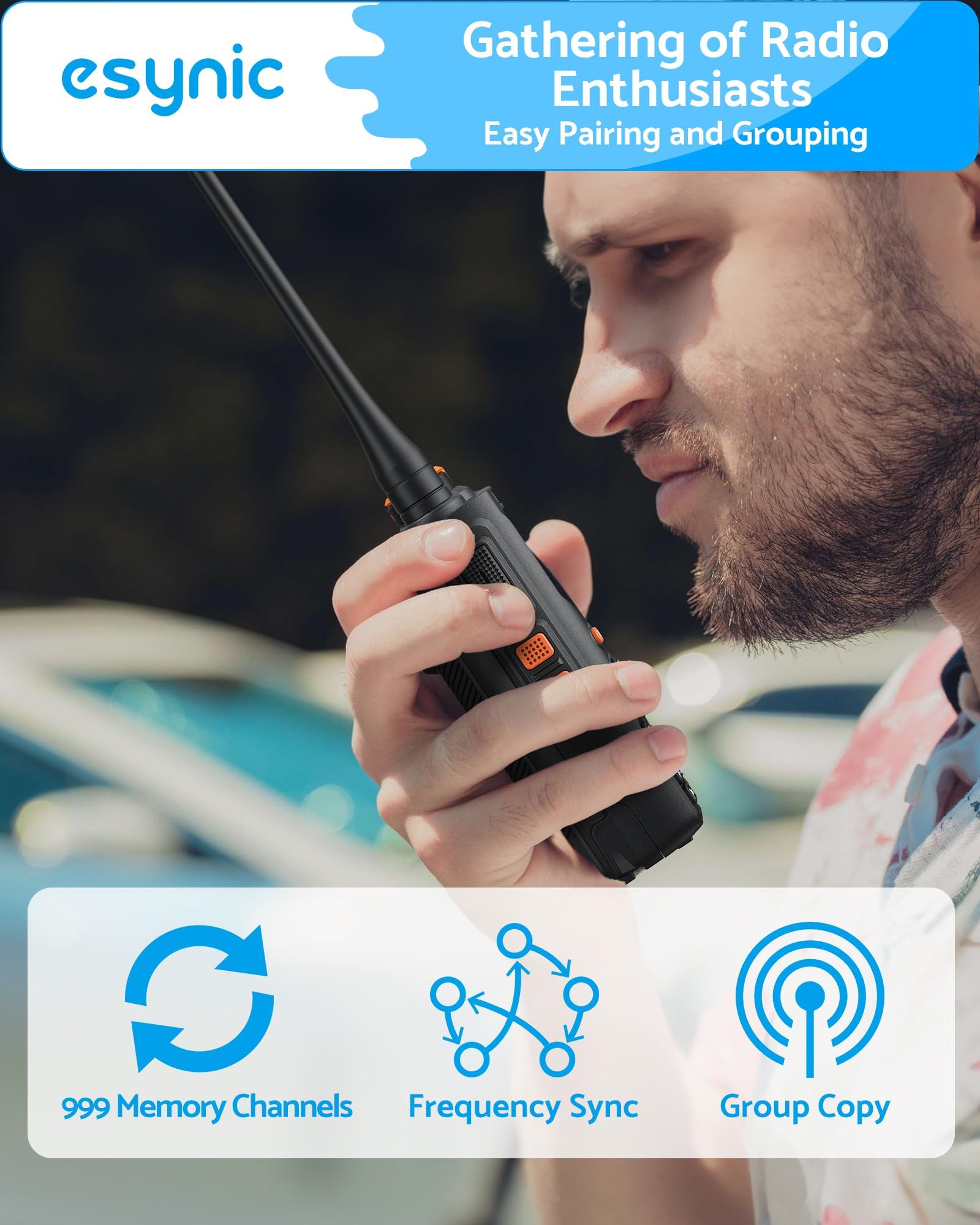 eSynic 2PCS Walkie Talkie Profesional, Walkie UV5R Pro de Largo Alcance 5km con VOX, 999 Canales VHF & UHF Banda, Carga USB C Compatible con Pantalla LCD DTMF FM de Doble Banda