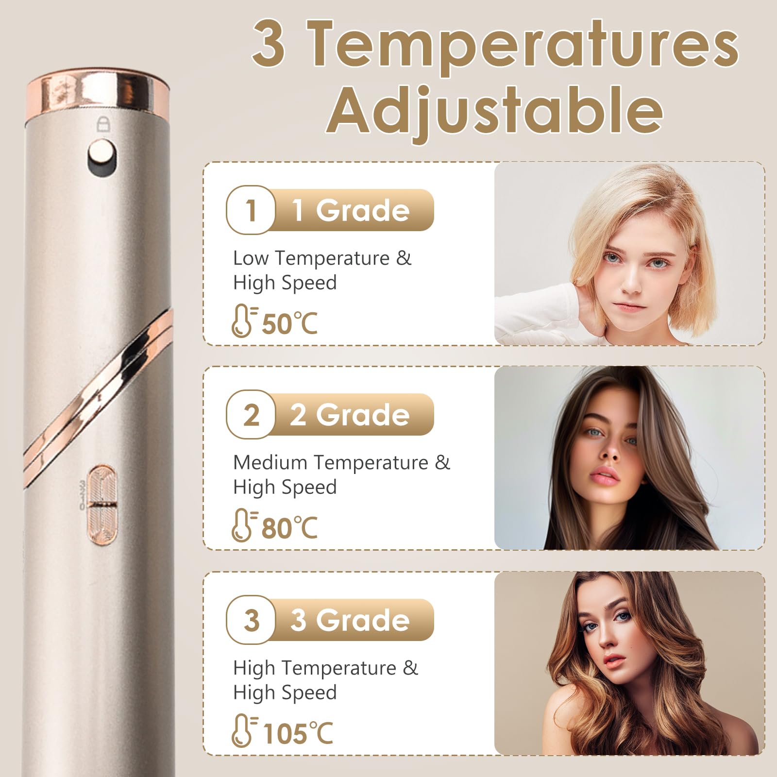Anluomania Spazzola Asciugacapelli 5 in 1, Spazzola Ad Aria Calda 1000W, Asciugacapelli, Air Styler, Ferro Arricciacapelli Ad Aria Calda, 3 Temperatura, per Capelli Ricci, Volumizzante, Lisciante