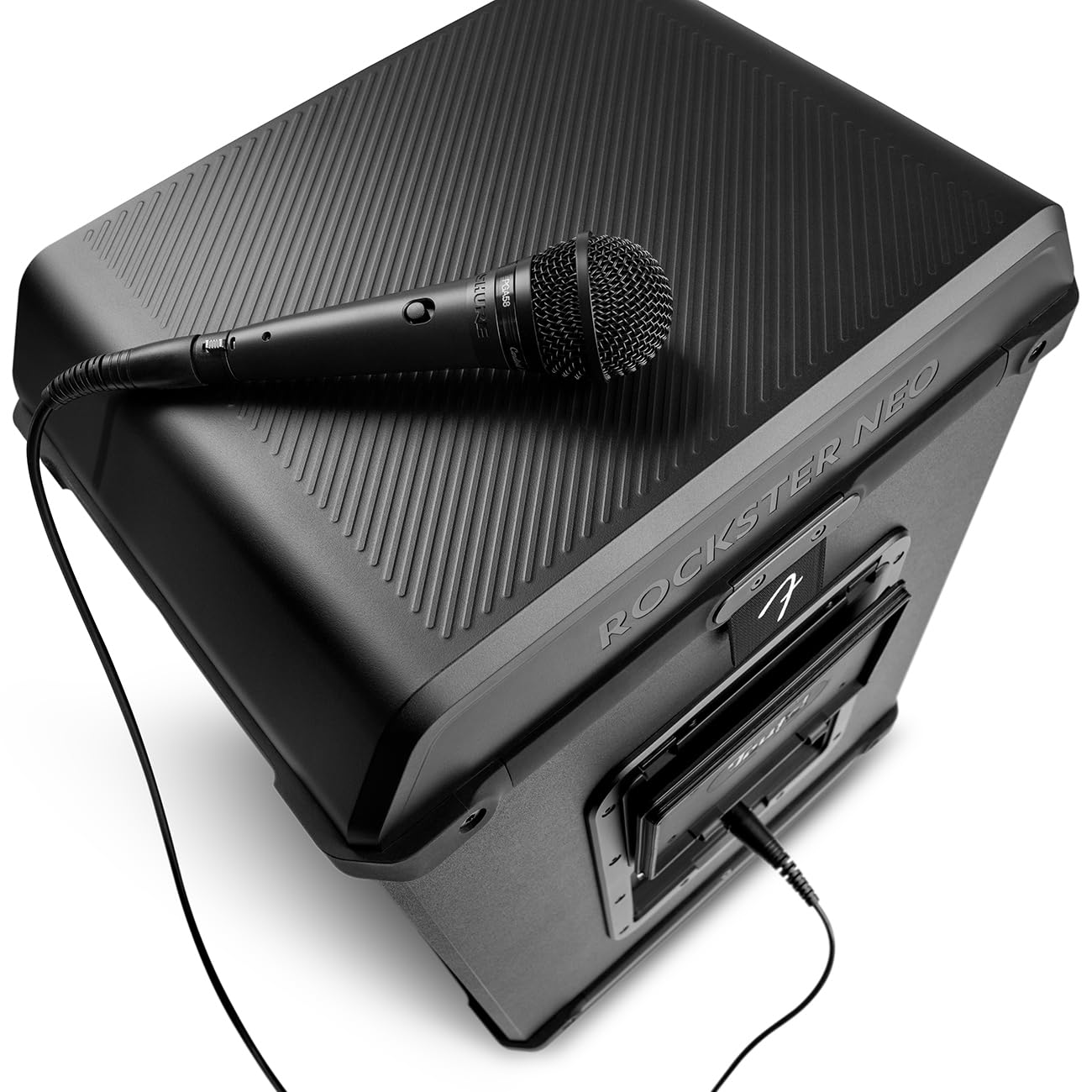 Teufel Fender x ROCKSTER Neo – Enceinte Bluetooth portée Ultra-puissante 130 DB, IP44 Anti-poussière et éclaboussures, Batterie LiFePO₄ Amovible 36 h (56 h Eco), entrées XLR/Jack, Party Link