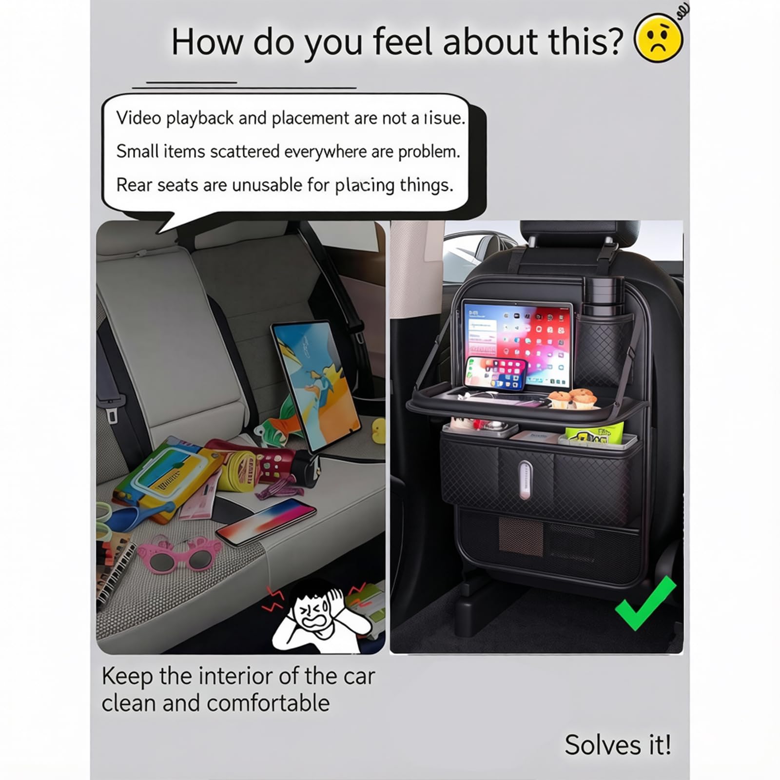Generico Organizer Sedile Auto per VW Golf/Passat/Tiguan/Polo, Universale Pelle Organizzatore Posteriore Impermeabile con Tavolo Pieghevole per Bambini Adulti Camper