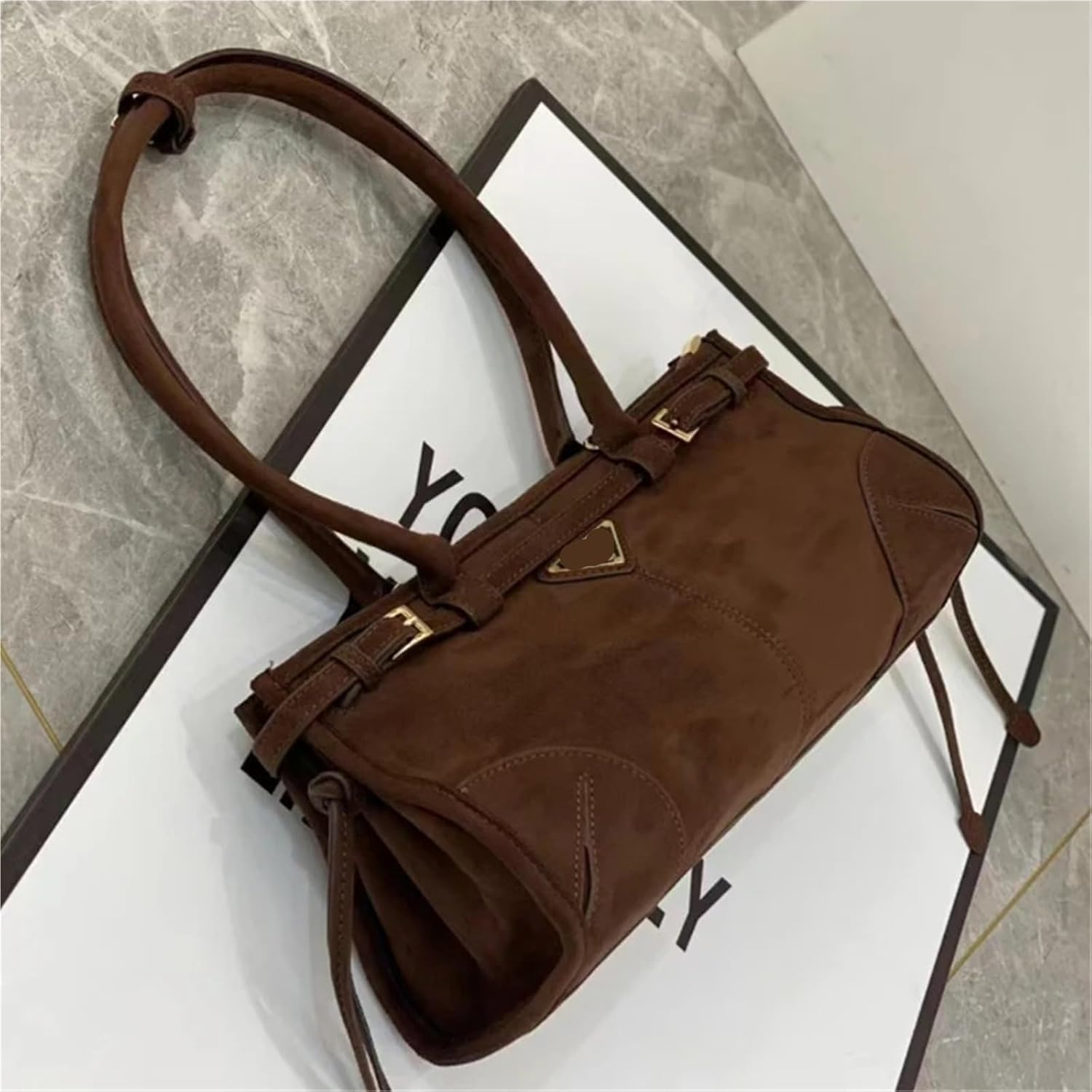 Casual Belt Buckle Suede Bag For Women Single Shoulder Underarm Bag Ladies Fashion Handbag Large Capacity Totes Bag