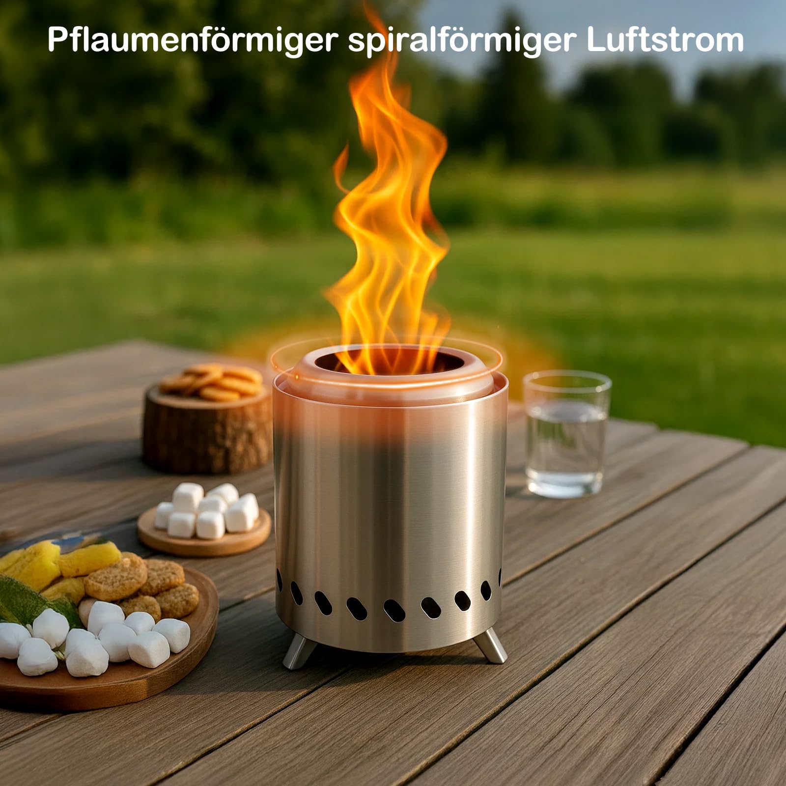 Rauchfreie Tischfeuerstelle 2025 – Tragbare Tischfeuerstelle aus Edelstahl für den Garten und den Außenbereich, kleine Feuerschale mit Reisetasche, Luftstromgestell, Haken und hitzebeständiger Unterla