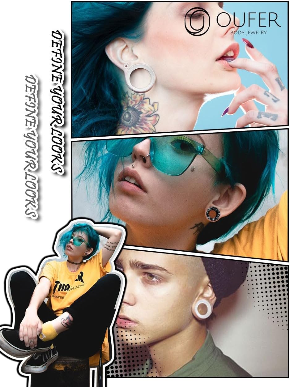 OUFER 8PCS Silicone Gauges for Ears, Flexible Ear Gauges, Stretchers Expander Ear Tunnel Plugs, Double Flared Flesh Ear Piercing Jewelry, 00 Gauges for Women Men - Image 7