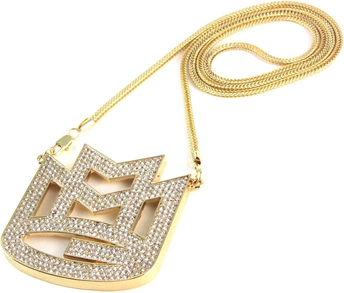 Iced Out Gold Rick Ross MMG Pendant & 36" Franco Necklace Chain