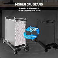 Vista 5 de Soporte de CPU móvil ajustable, Soporte de torre de computadora ventilado con 4 ruedas con rodamientos se adapta a la mayoría de torres de PC