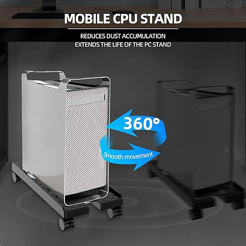 Miniatura 5 de Soporte de torre ajustable para computadora que se adapta a la mayoría de PC, soporte de CPU móvil, soporte de torre de PC ventilado con 4 ruedas