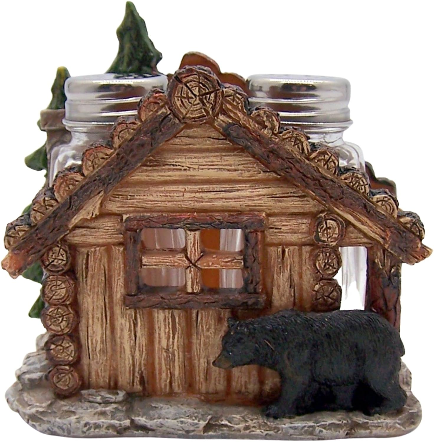Log Cabin Bear Shaker Salt & Pepper Set, Woodland Kitchen Decor, 4 Inches