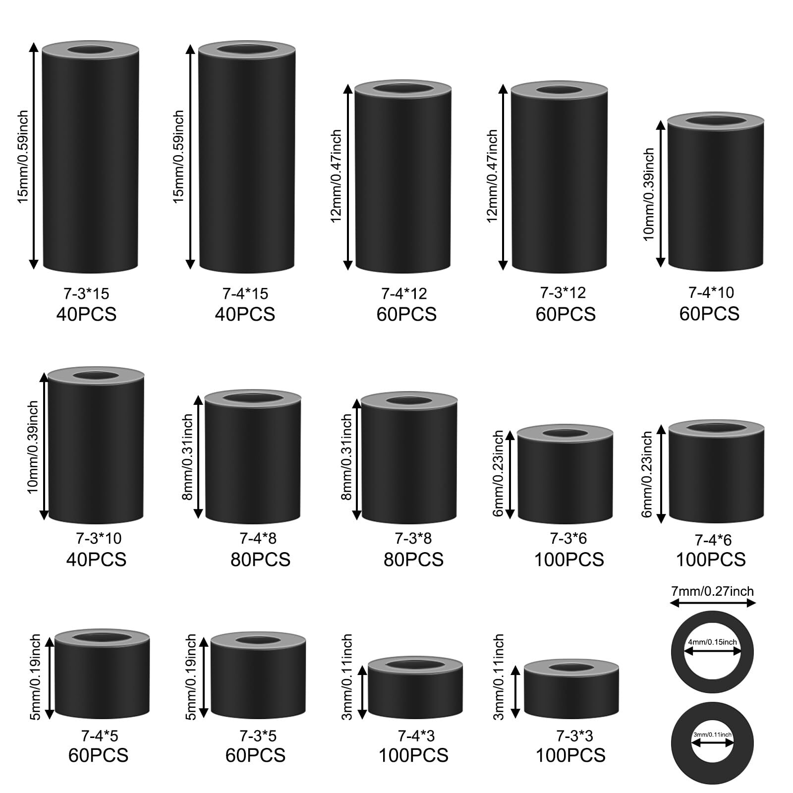 Kit 150 Distanziatori ABS Per Viti M3/M4 - Isolanti Non Filettati Per Elettronica E Fai-Da-Te - Foto 2