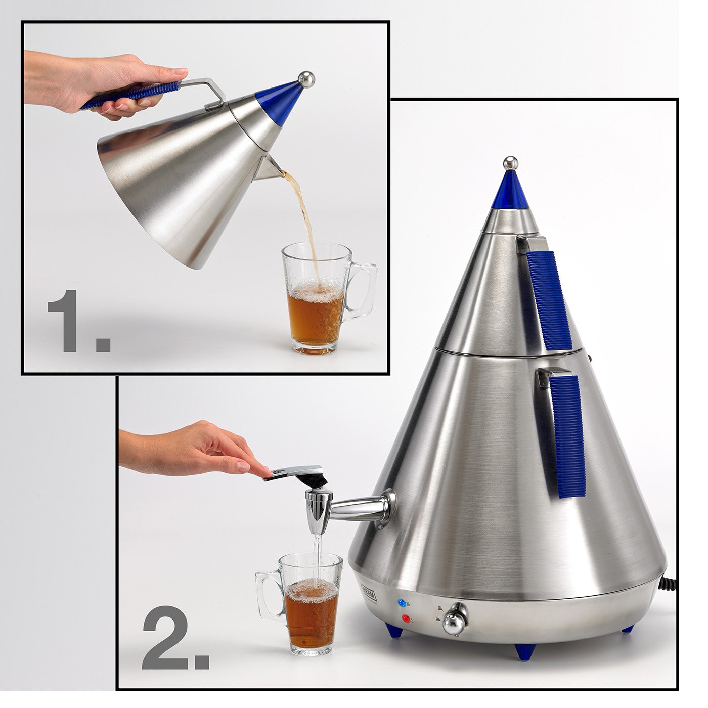 BEEM Germany Pyramid A10, 10.0 Liter Samowar, Edelstahl/Blau