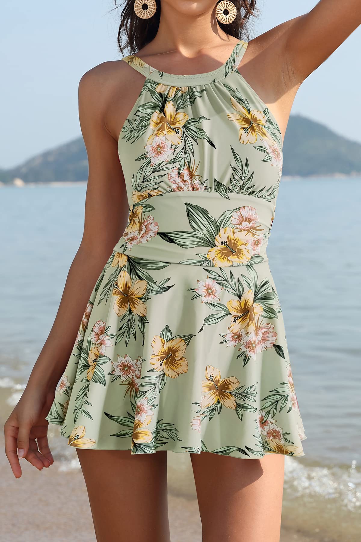 SHEKINI Costumi da Bagno Donna Un Pezzo con Gonna Ruched Skirted Dimagrante Costume Intero Controllo Addominale Swimwear Sport Bikini da Spiaggia
