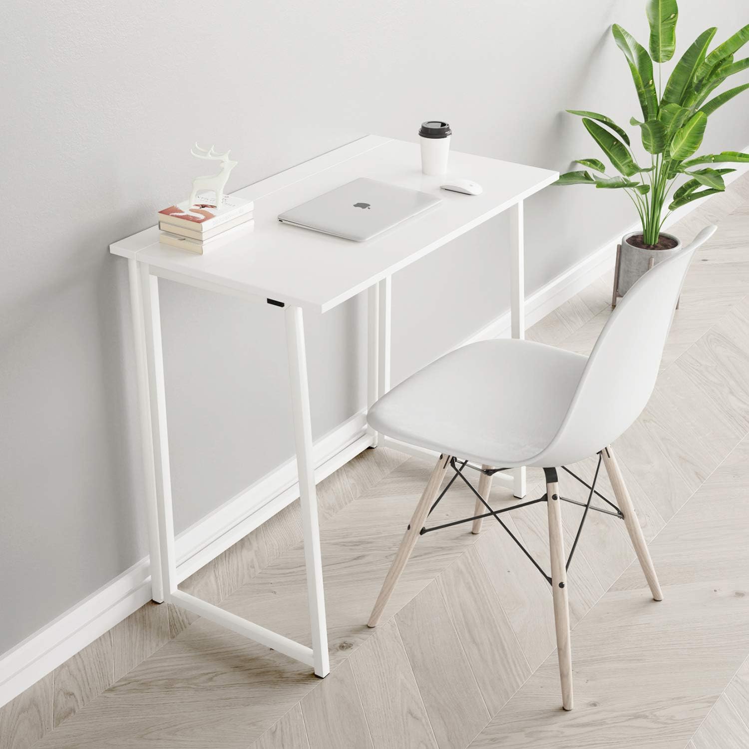 Dripex Folding Desk Computer Desk No Assembly Required Home Office Desk Folding Hobby Craft Table (White)