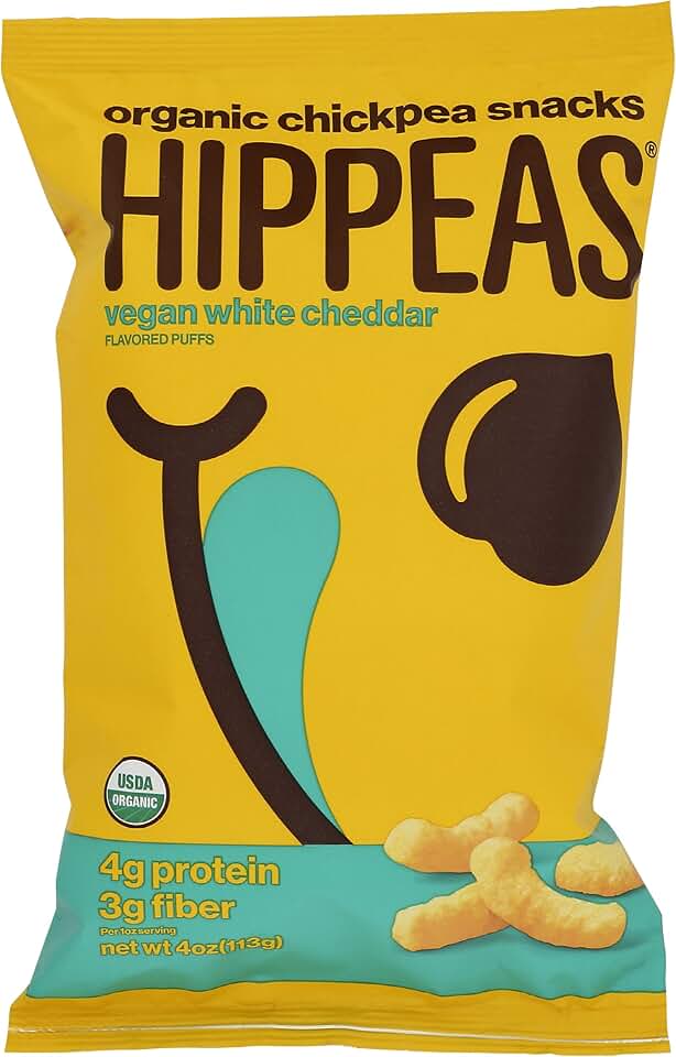 Hippeas Organic Chickpea Puffs, Vegan White Cheddar, 4 Ounce (Pack of 1), 4g Protein, 3g Fiber, Vegan, Gluten-Free, Crunchy, Plant Protein Snacks USDA Organic