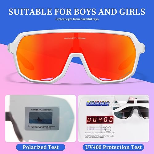 Miniatura 3 de KAPVOE Gafas de béisbol juveniles de 8 a 14 años de edad para niños, lentes de sol polarizadas para softbol y ciclismo, cara pequeña para adultos