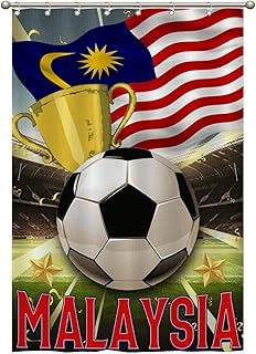 Yinrune Bathroom Shower Curtains 48x72in Soccer Malaysia Decorative Bathtub Curtain with Hook for Bathroom, Bath Decor, Polyester, Waterproof, Machine Washable, Home Decor