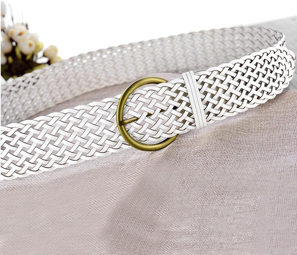 2 Inch Wide Leather Braided Belts for Women Hand Made Soft Woven Waistbands with Round Golden Pin Buckle - Image 3
