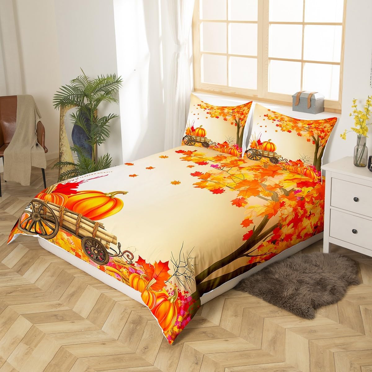 Feelyou Kids Fall Festival Bedding Set Full Size Happy Fall Y'all Duvet Cover for Teens Bedroom Decor Thanksgiving Decor Comforter Cover Set Thanksgiving Decor Bedspread Cover with 2 Pillow Case