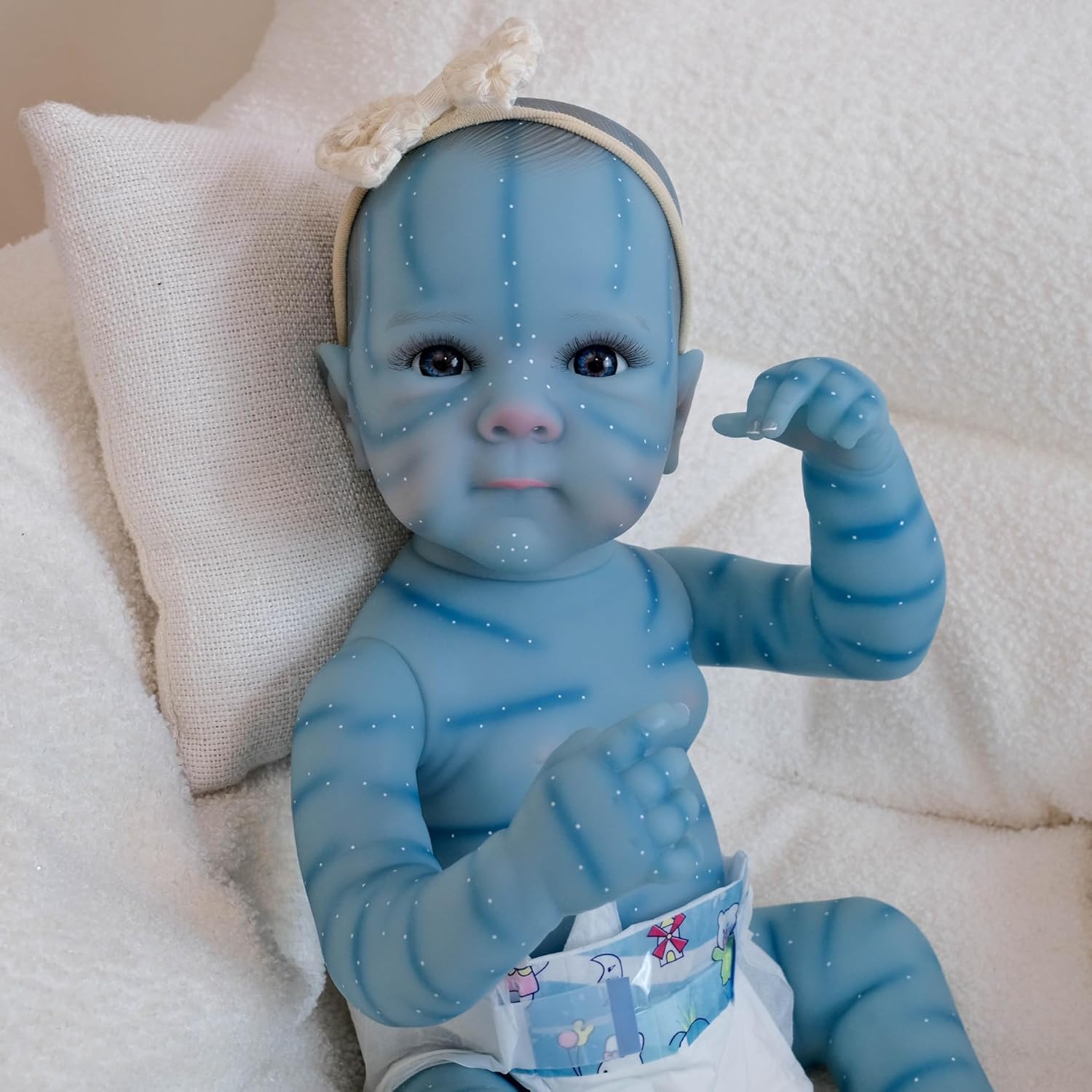19 Inch Blue Avatar Baby Doll Can Glow in the Dark Full Silicone Realistic Reborn Bettie Baby Dolls with Blue Eyes Newborn Avatar Toys Anatomically Correct Babies That Look Real for Kids Ideal Gift