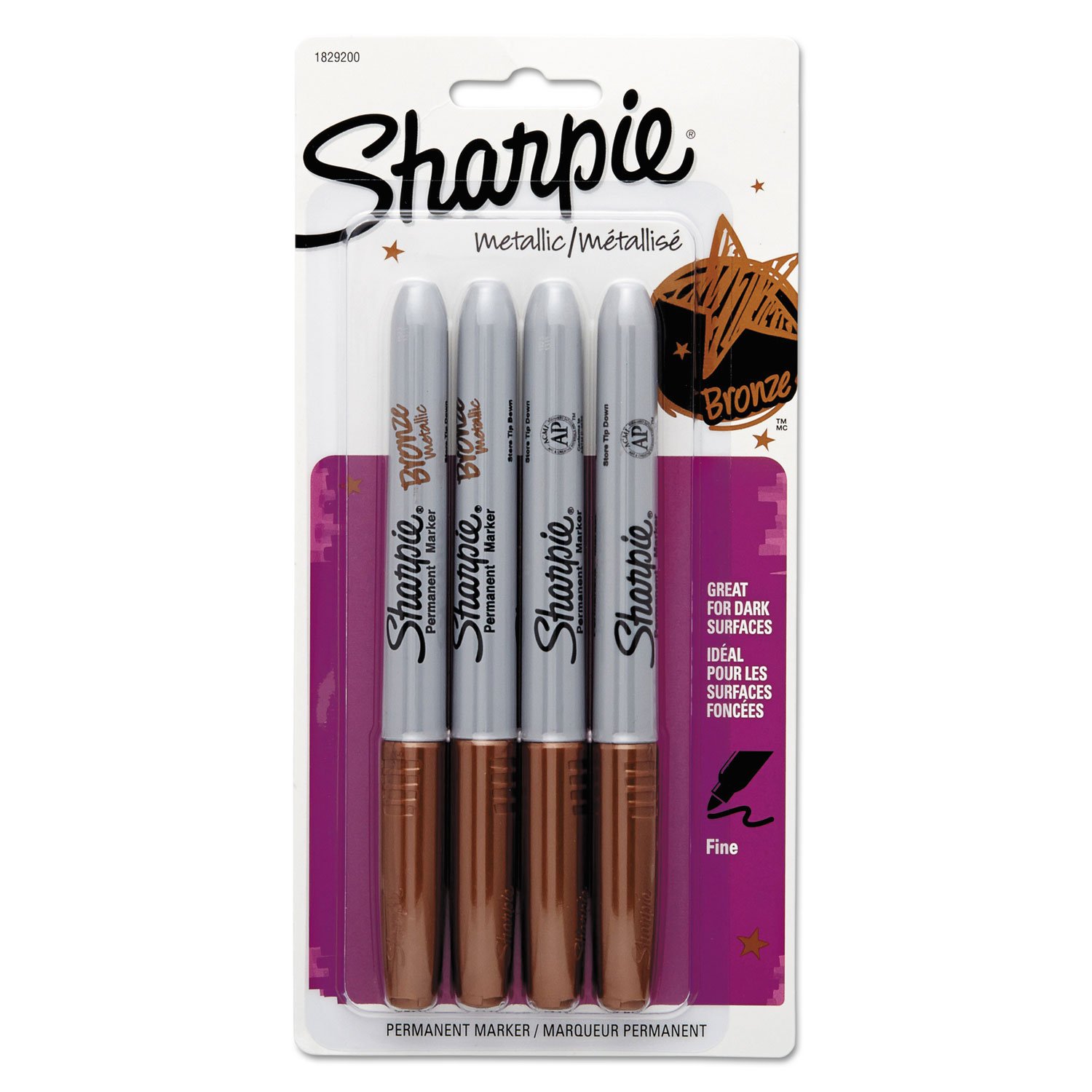 Sharpie Rotuladores permanentes metálicos de punta fina, color marrón 4-Count