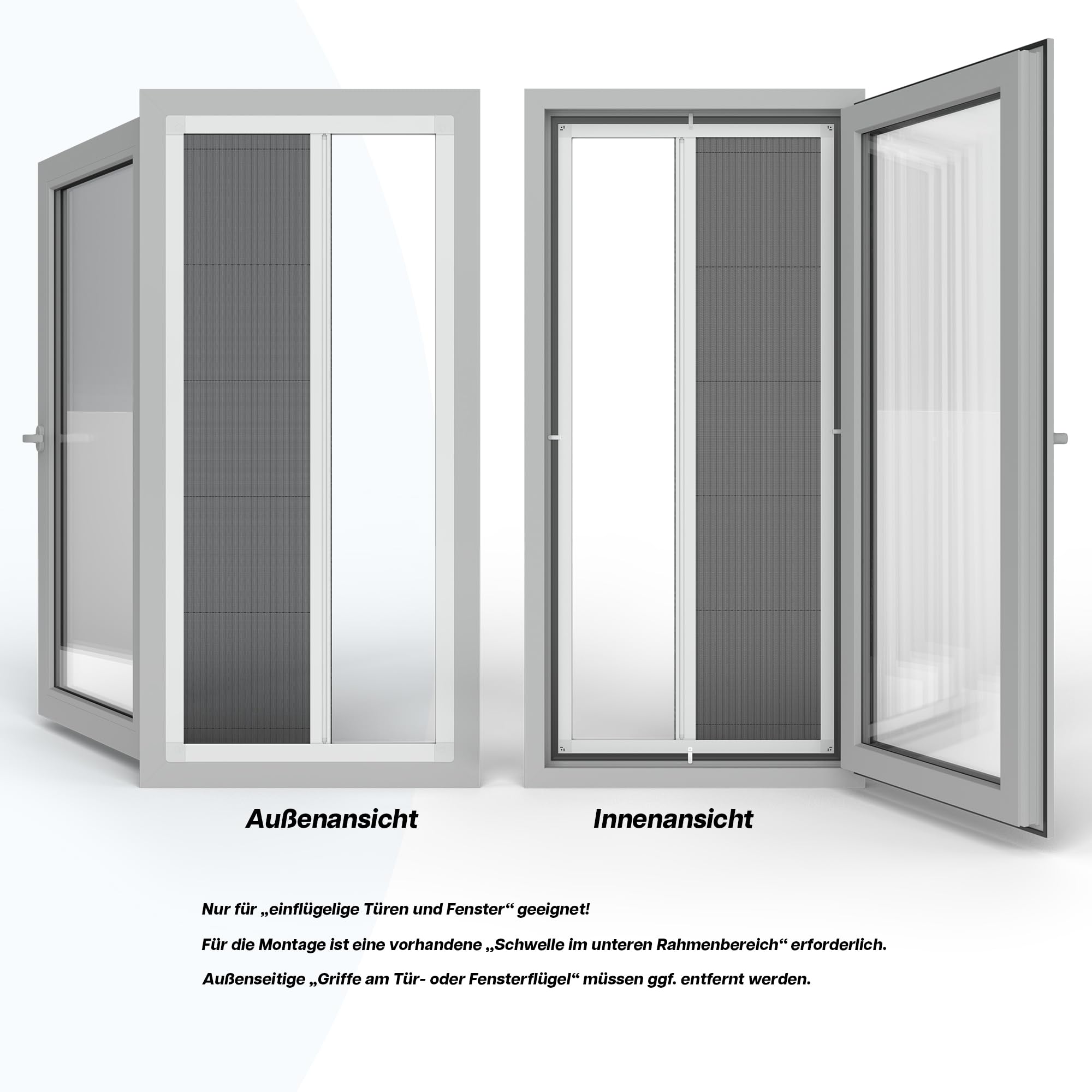 Fliegengitter Plissee Fenster nach Maß ohne Bohren zum Klemmen – Insektenschutz mit Klemmmontage im Rahmen für einflügelige und bodentiefe Fenster – Fiberglasgewebe & Aluminiumprofile