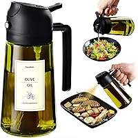 TrendPlain 16oz Olive Oil Sprayer Dispenser Bottle - Fine Mist Spray, Easy Pour, Light-Protecting Black Kitchen Gadget with 8 Labels
