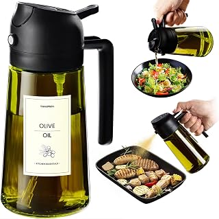TrendPlain 16oz Olive Oil Sprayer Dispenser Bottle - Fine Mist Spray, Easy Pour, Light-Protecting Black Kitchen Gadget with 8 Labels