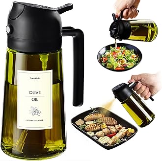 TrendPlain - Original 16oz/470ml Olive Oil Dispenser Bottle for Kitchen Gadgets and Air Fryer Accessories - Olive Oil Sprayer for Cooking w/Stickers - Black