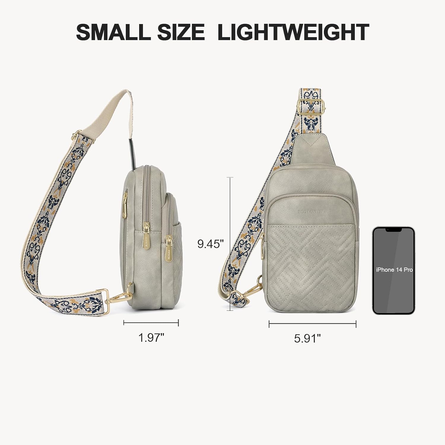 BOSTANTEN Sling Bag Quilted Crossbody Bags for Women Cross Body Purse Leather Fanny Pack with Adjustable Guitar Strap - Image 3