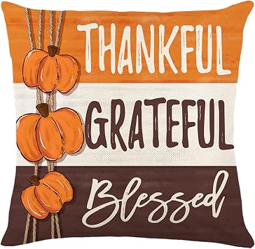 Fall Throw Pillow Covers 18x18 inch Set of 4, Farmhouse Gnomes Thankful Grateful Cushion Case for Sofa Couch, Autumn Thanksgiving Decor