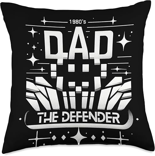 Defender Dad 80s Retro Arcade Throw Pillow