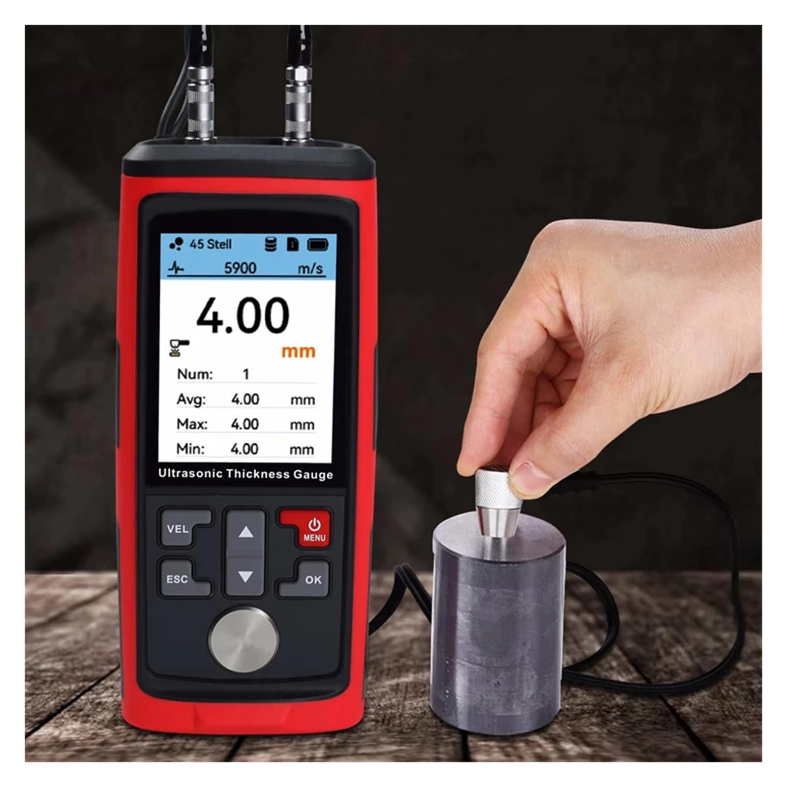 Medidor de espesor ultrasónico 1500 datos, 1,0-300 mm, ±0,5% precisión, con software for PC for medición soldaduras en tanques y tuberías Con calibración automática