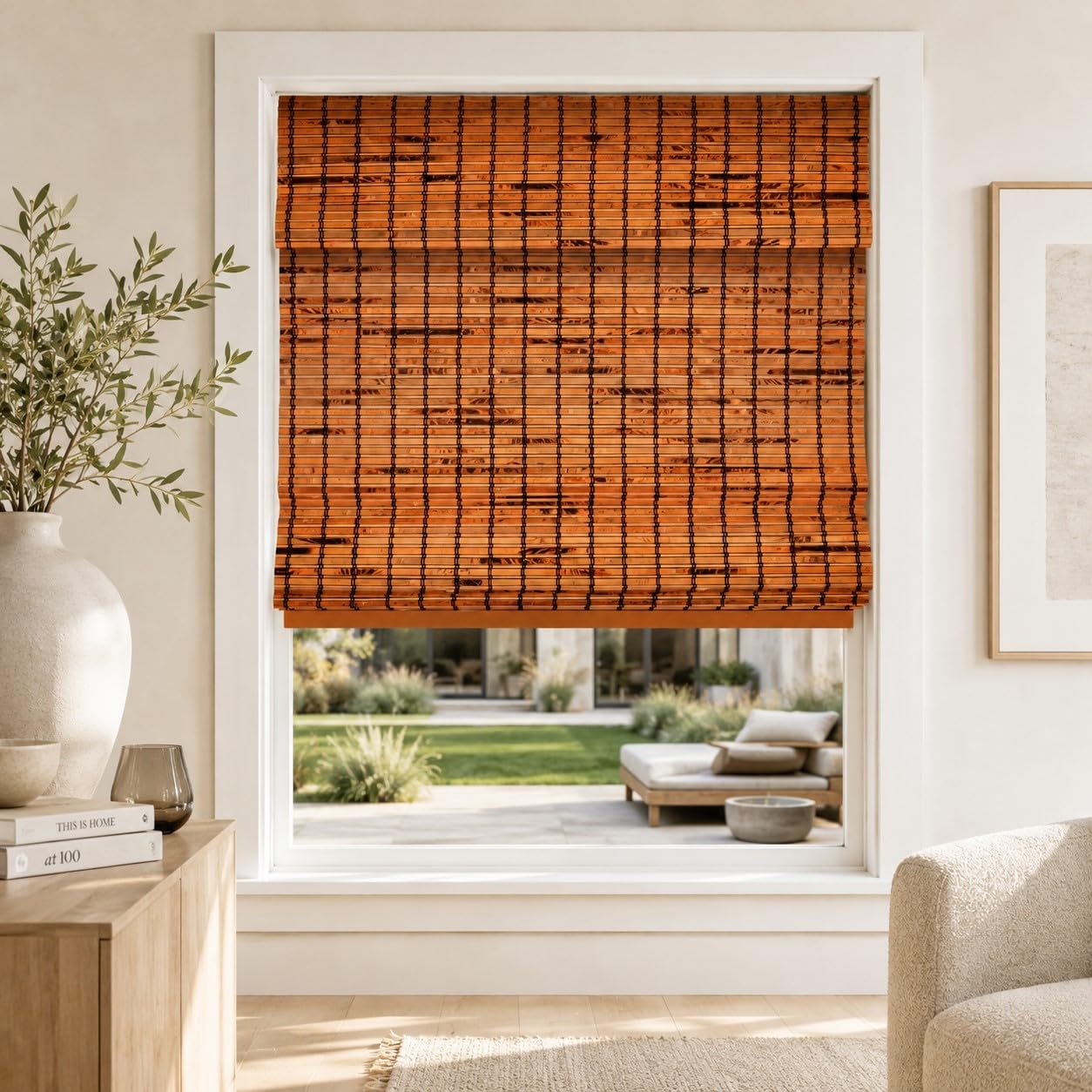 CHICOLOGY Cordless Bamboo Roman Shade, Light Filtering, Beaver 39"x64"