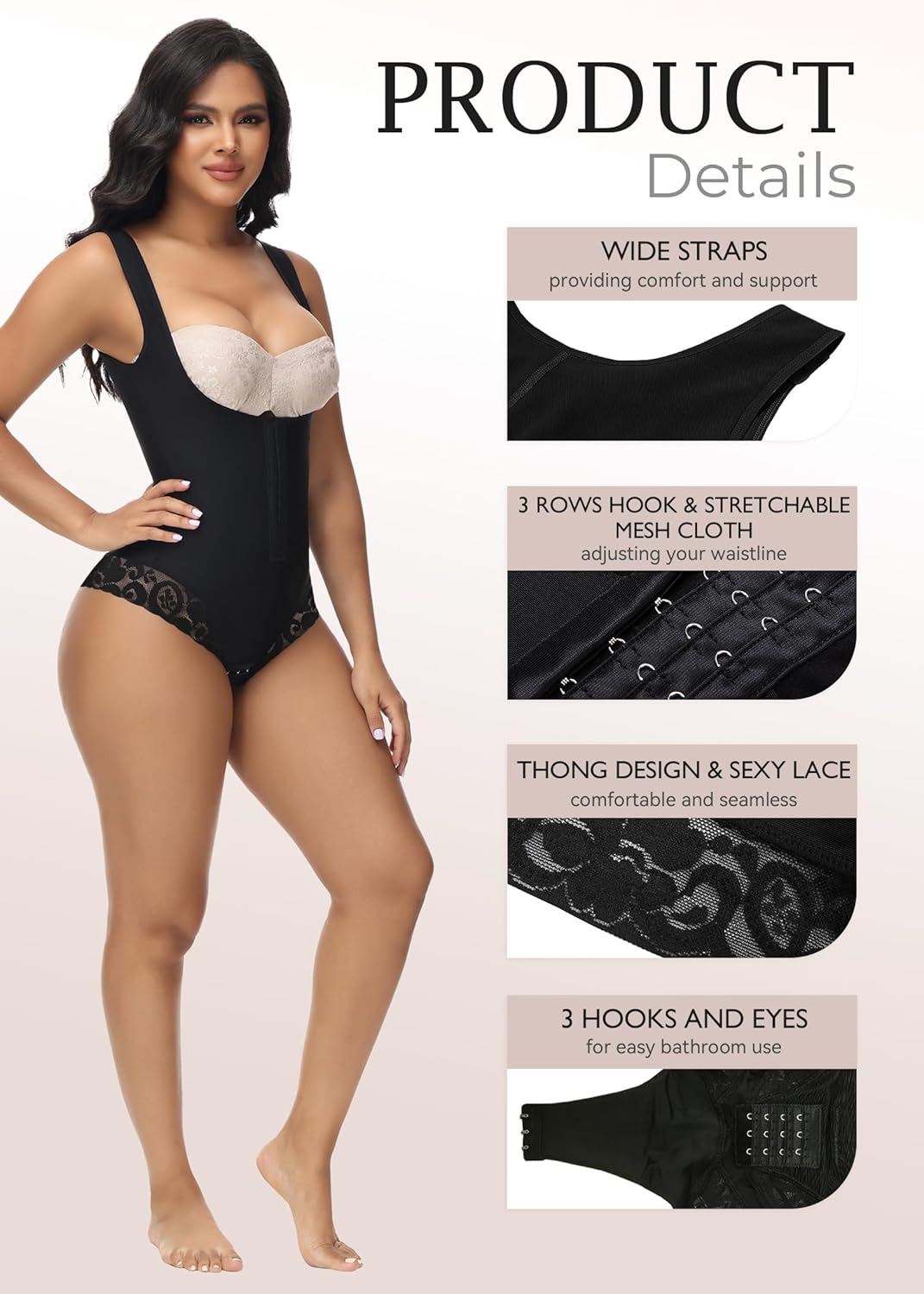 SHAPSHE Shapewear Bodysuit for Women Tummy Control Fajas Colombianas Waist Trainer Girdle Thong Open Bust Body Shaper