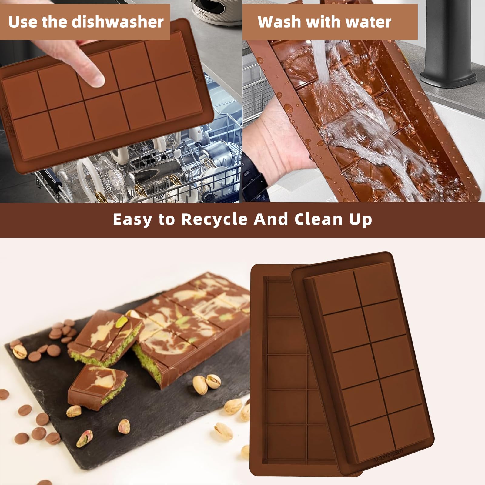 Set 3 Stampi Per Tavolette Di Cioccolato In Silicone | Stampi Profondi Per Cioccolatini, Caramelle E Barrette | Antiaderente E Senza BPA