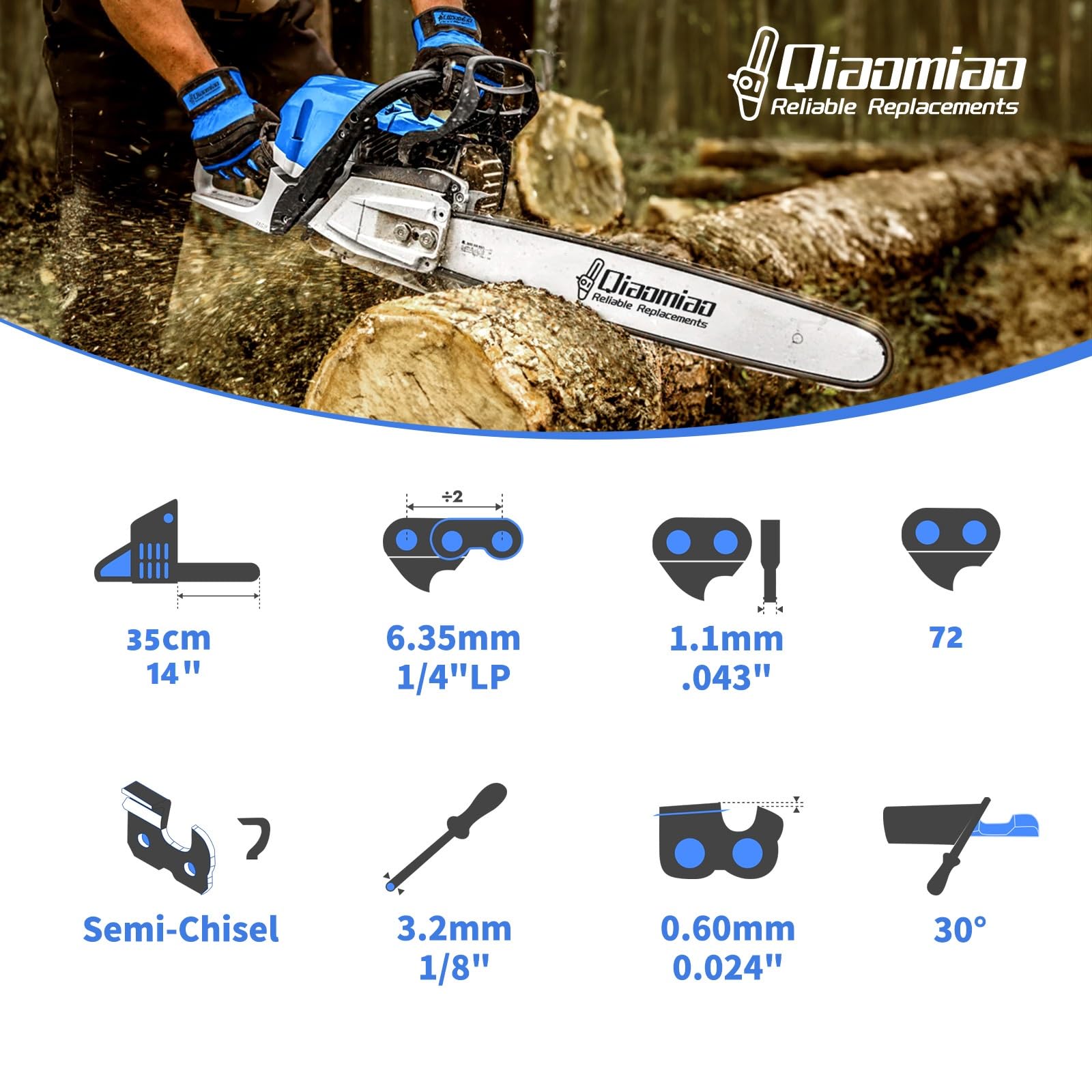Cadena de motosierras para guías de 14" (35 cm), 1/4"LP 1,1 mm 72 eslabones de accionamiento, compatible con Stihl 3670000072