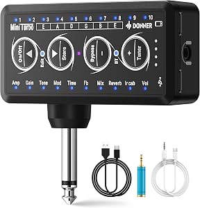 Donner Guitar Headphone Amp, Mini Turbo Headphone Amplifier Guitar, 10 Amp Models with Tuner, Inlay Multi Effects Delay Reverb Chorus Overdrive, USB Export