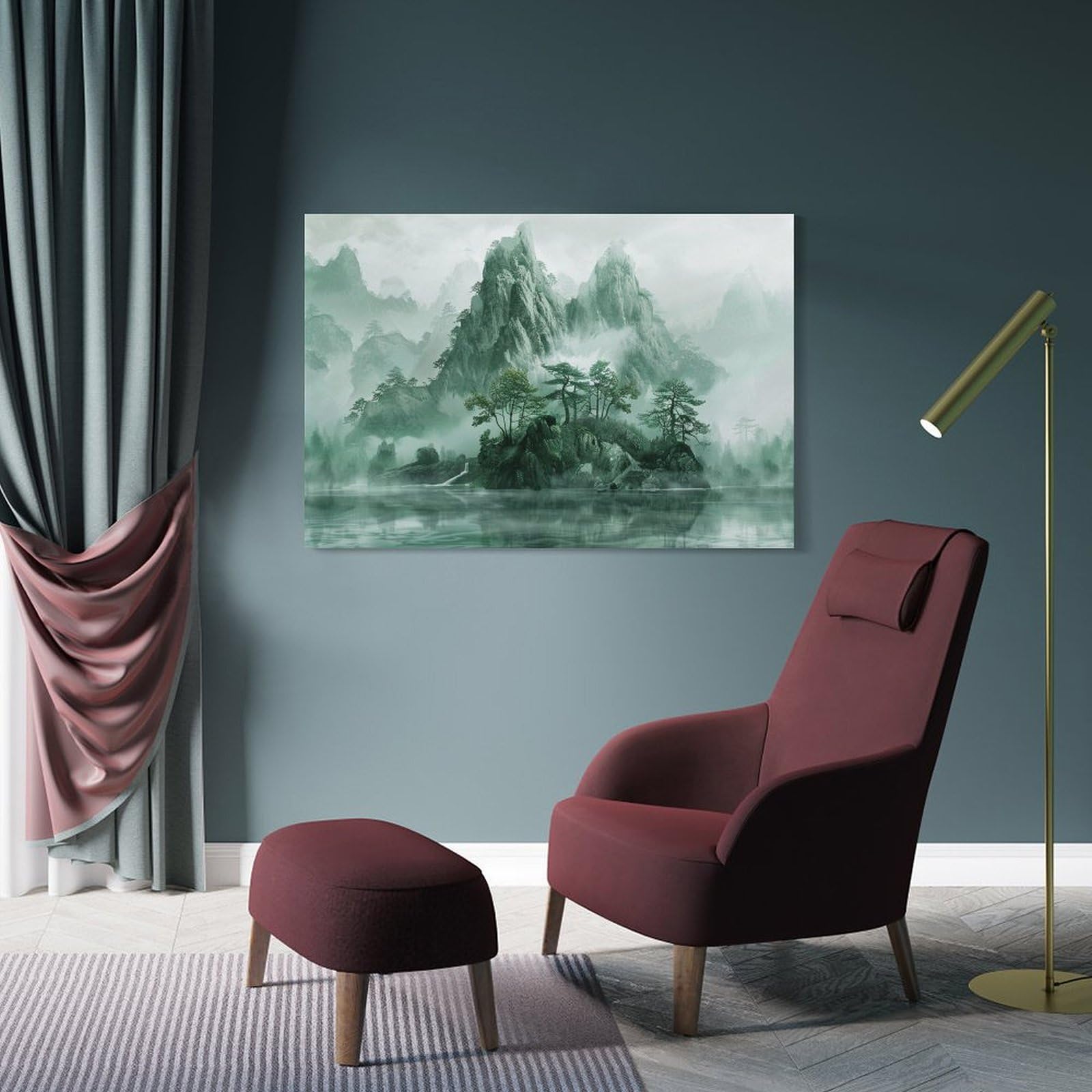 Amazon.co.jp: 絵画 芸術的な山、湖、木々 アートパネル ポスター 