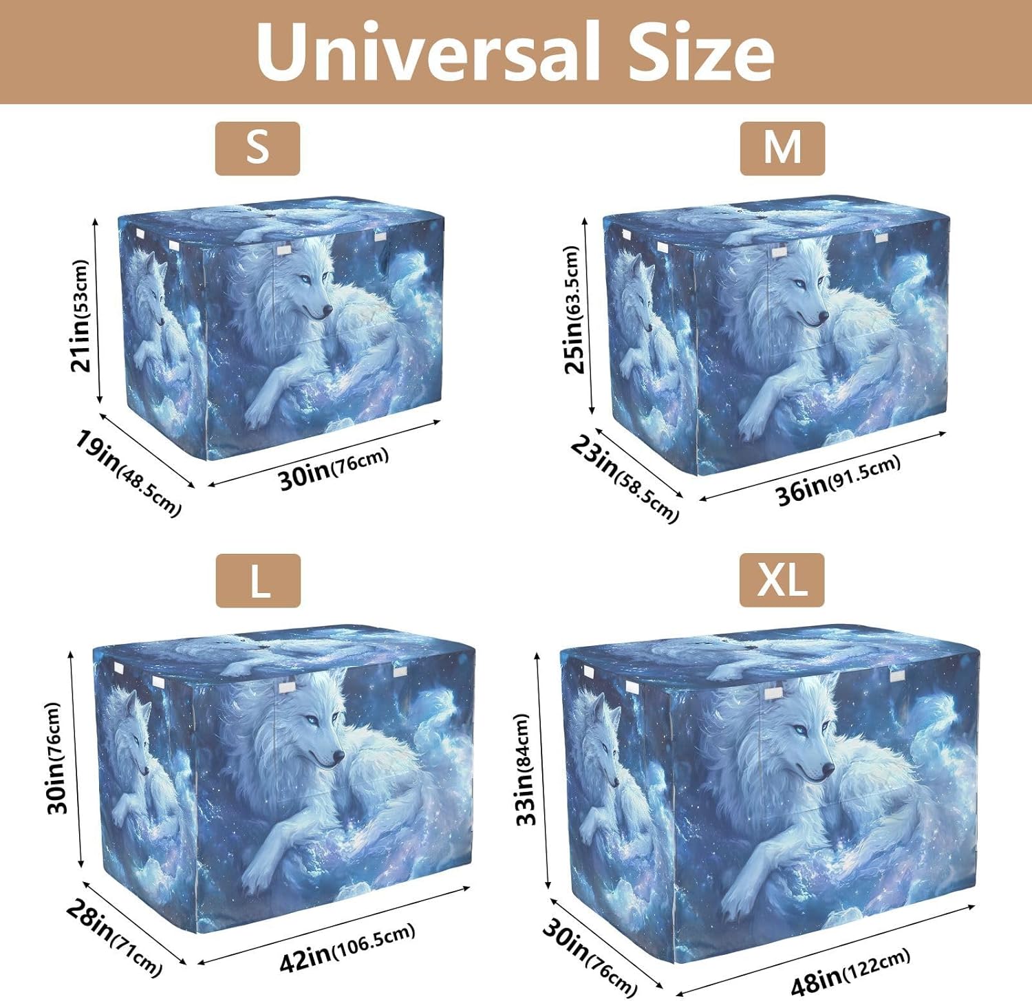 White Wolf Blue Dog Crate Covers Universal Size Fit, Pet Kennel Cover with Mesh Windows, Large