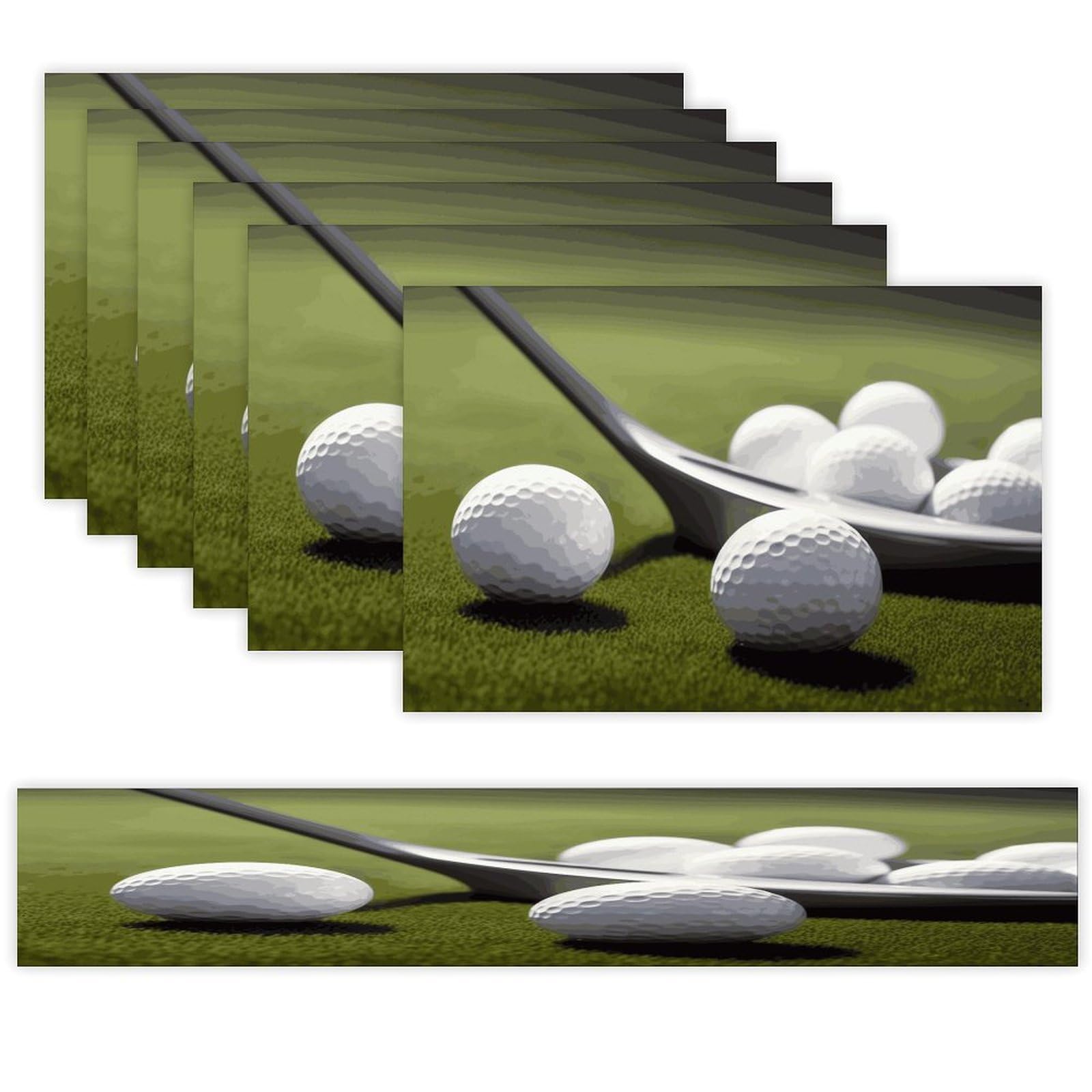Golf Table Runner and Placemats Set of 6 for Kitchen Washable Table Mats Heat Resistant Place Mats Non-Slip Place Mat Wipeable Placemat(6 Placemats+1 Table Runner)