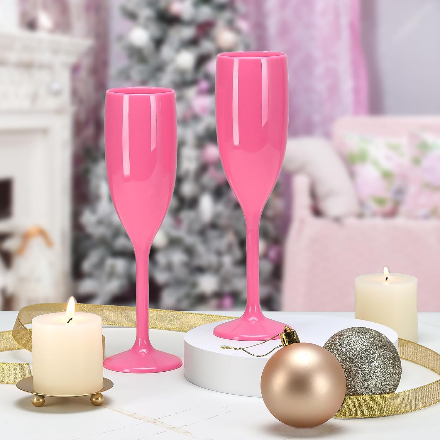 XUWAIDSGN Champagne Flute Acrylic Champagne Glasses Wedding Toasting Champagne Flute Goblet Plastic Reusable Unbreakable Champagne Cups for Bachelorette Wedding Bridal Shower Party (Pink, 24) - Image 5