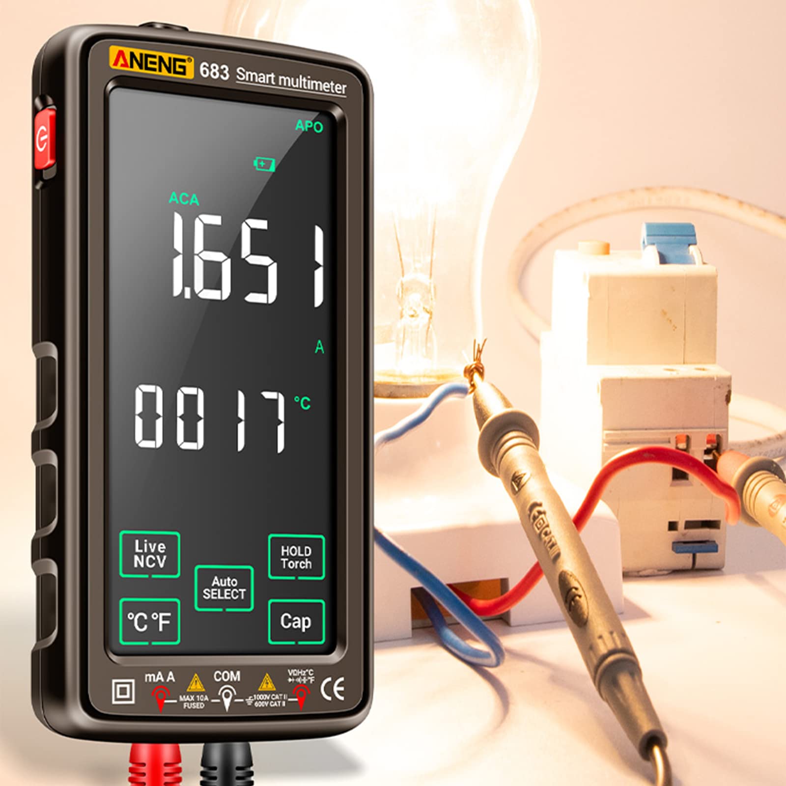 6000 Counts Grand Écran Tactile Multimètre Numérique Intelligent Anti-Burn Rechargeable Compteur Universel VA Reverse Display NCV Testeur avec Lampe de Poche pour Tension Courant Résistance