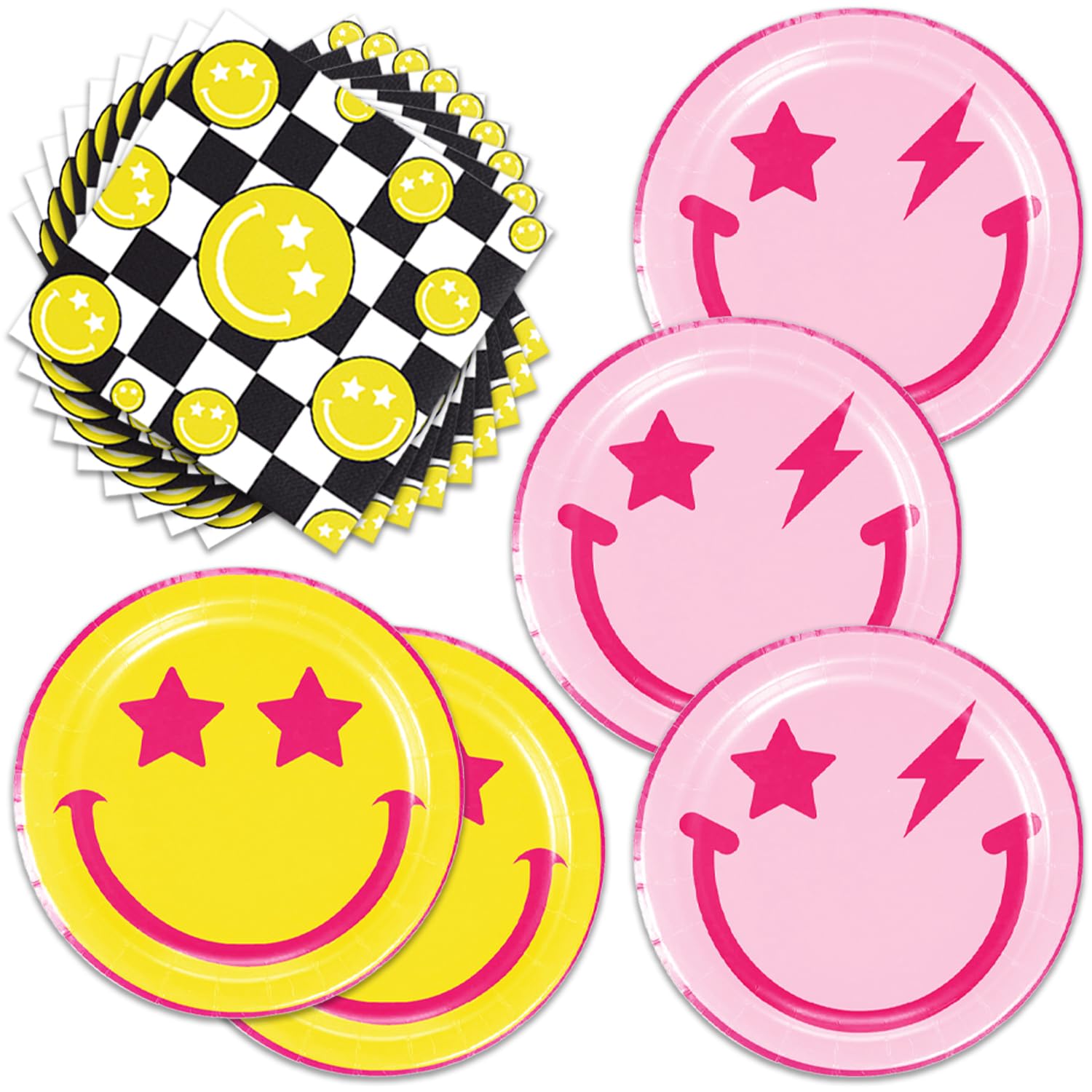 40Pcs Preppy Smiley Face Party Supplies, Smile Face Theme Party Tableware Include 20 Paper Plates, 20 Napkins for Preppy Birthday Party Supplies Baby Shower Decor (STAR SMILE)
