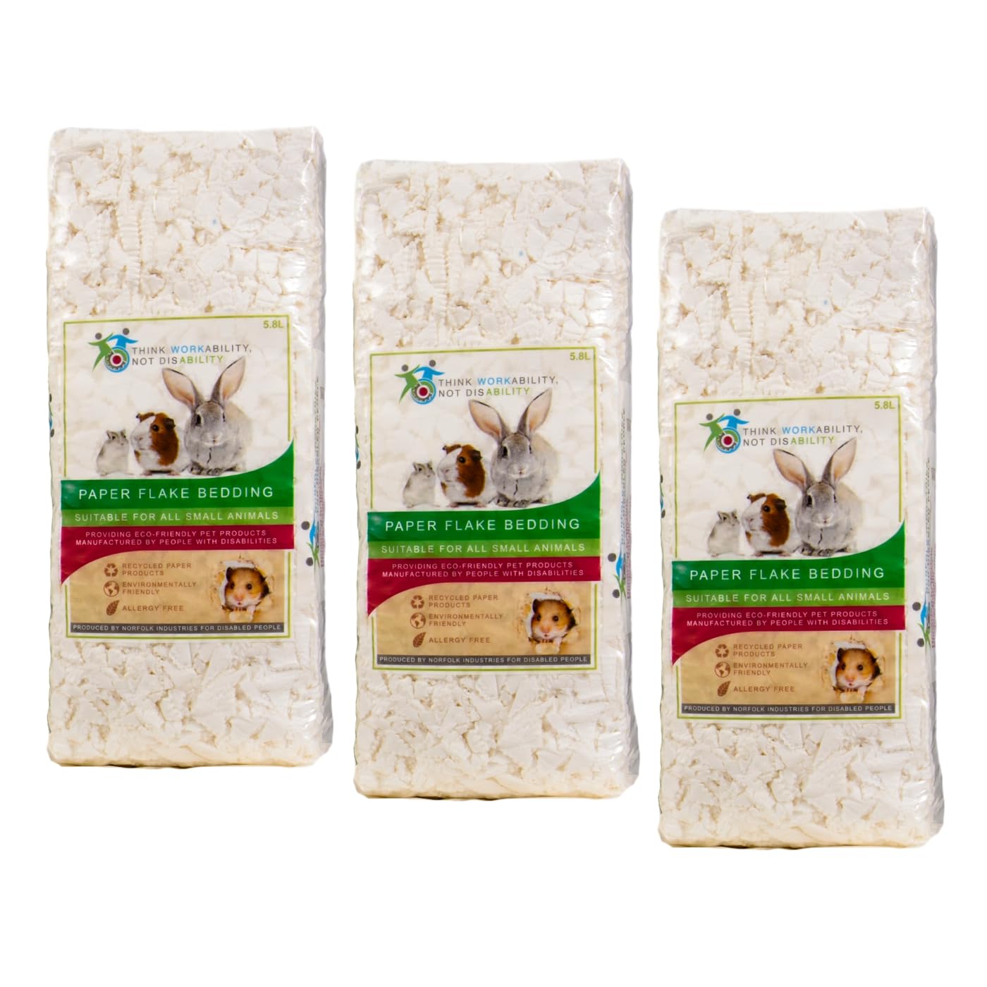Norfolk Industries Paper Flake Bedding 3 x 900g (5.8ltr) Bale | Safe, Small Animal Bedding, Rabbits, Guinea Pigs, Hamsters, Degus, Mice, Rats, Chinchillas