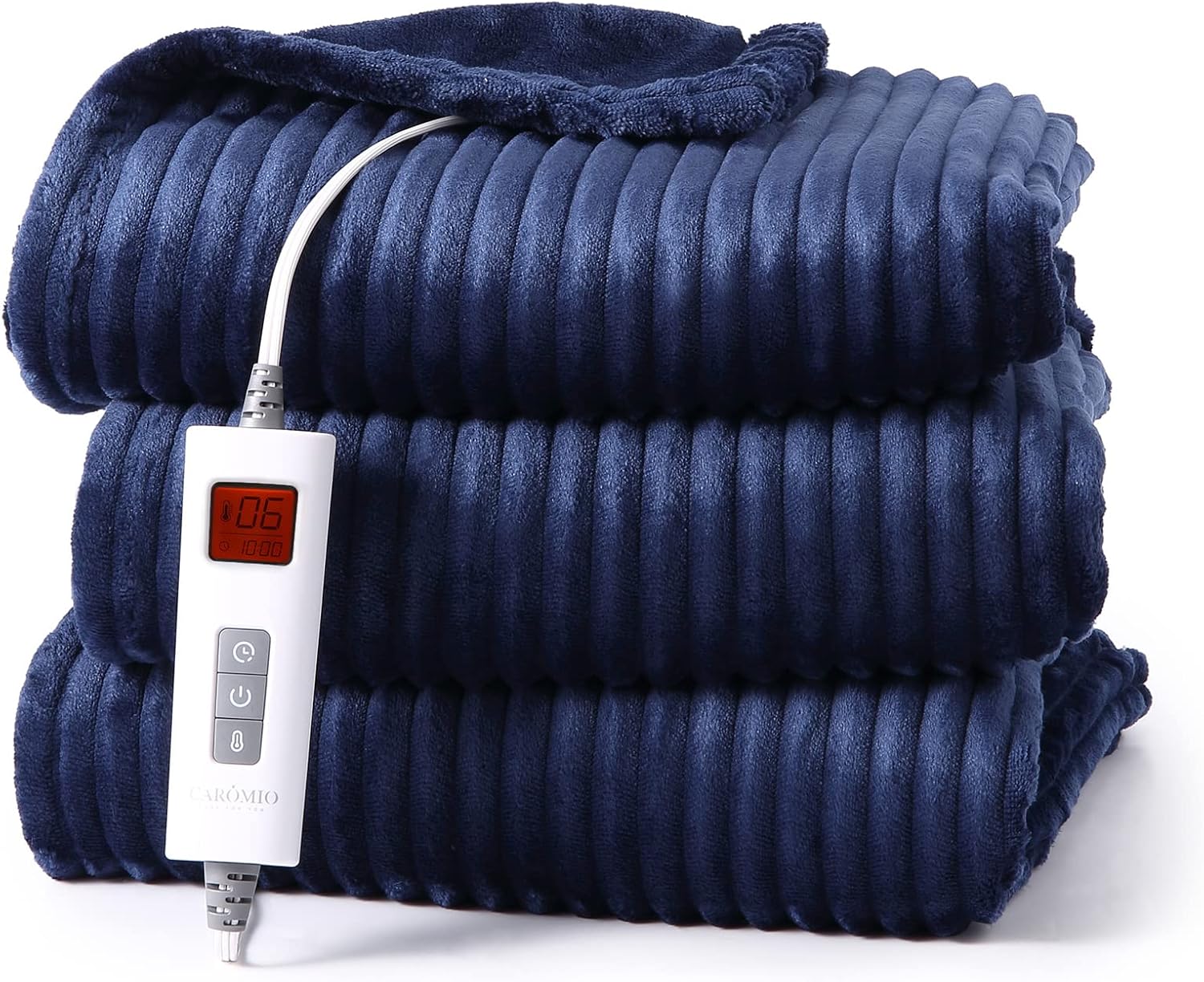 CAROMIO Heated Throw Blanket Electric 50x60 Inch, Soft Ribbed Flannel Heated Blanket