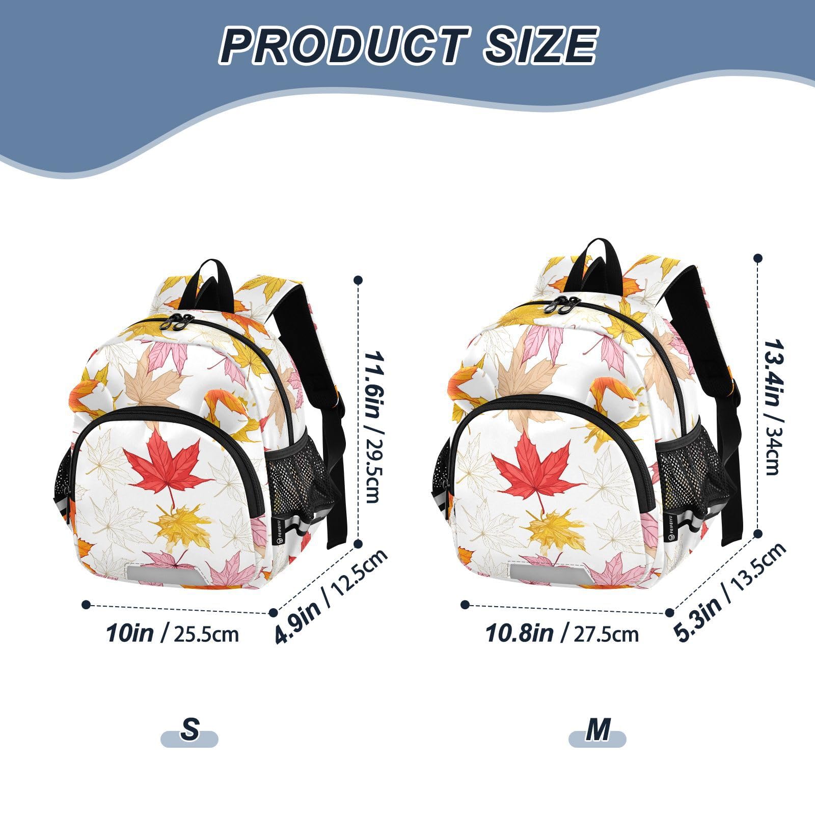Colorful Maple Leaves White Toddler Harness Backpack for Boys Girls 3-6 Years Kids Backpack with Anti Lost Safety Leash Baby Travel Bag for Preschool Travel Walking
