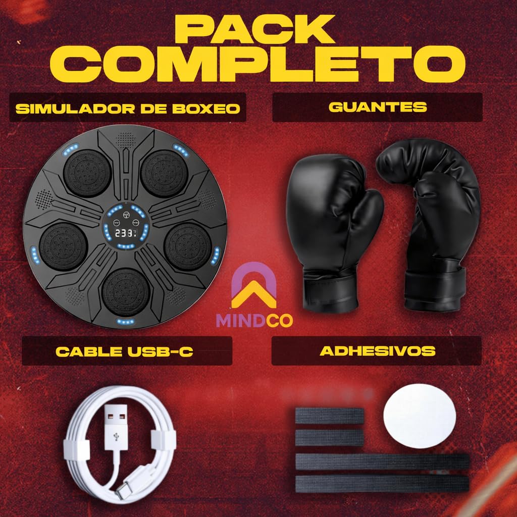 Simulador de Boxeo Inteligente | Máquina de Boxeo Musical con Guantes | Bluetooth y Pantalla LED | 9 Modos de Entrenamiento | Luces RGB | Entrena en Casa para Adultos y Niños